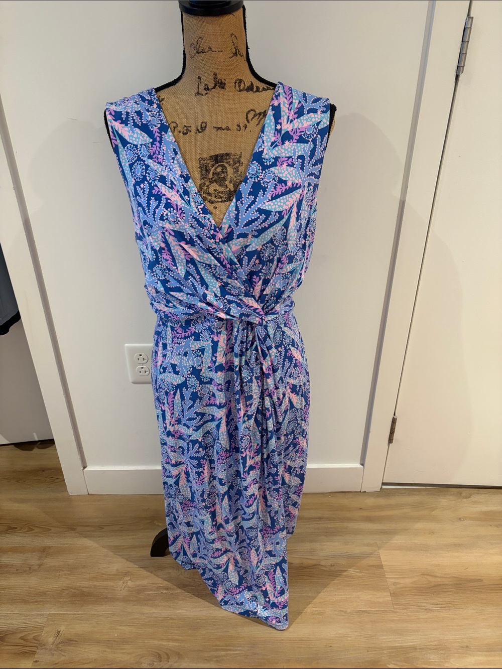 Lilly Pulitzer Blue & Pink Floral Midi Wrap Dress